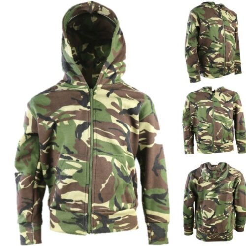 BOYS ARMY CAMOUFLAGE ZIP HOODIE JACKET KIDS AGE 3-13 YRS FLEECE LINED  DPM CAMO