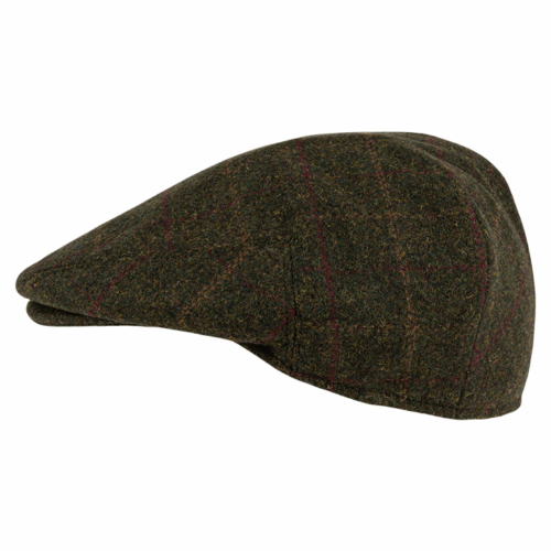 JACK PYKE Wool Blend Flat Cap Dark Olive Mens Country Hunting Hat Quilted Lined