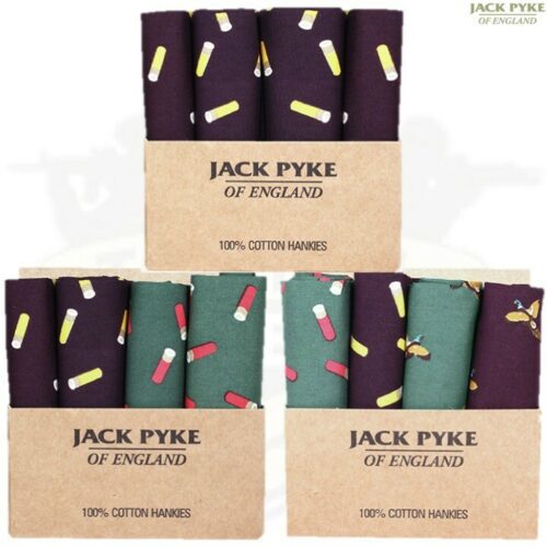 CLEARANCE JACK PYKE CARTRIDGE HANKIES 4 PACK 100% COTTON MENS SUIT GIFT SHOOTING