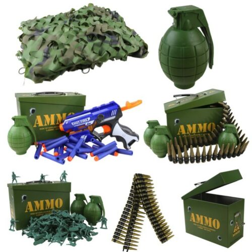 KIDS ARMY TOYS DEN KIT CAMO NET AMMO TIN GRENADE GUN BELT BOYS SOLDIER ROLE PLAY