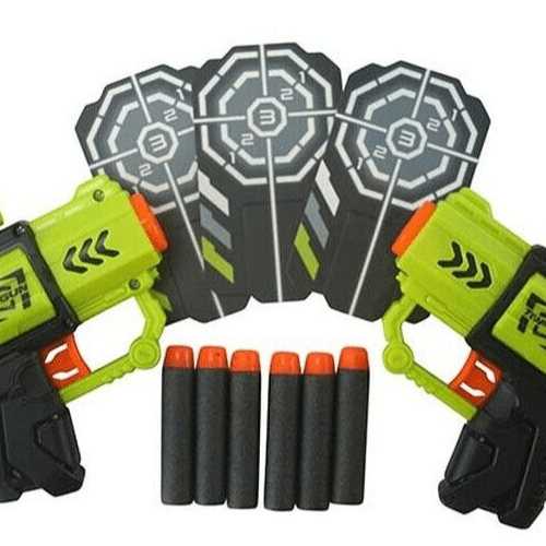 Air Blaster Double Pistol Toy Gun Set + Targets + 12 Foam Bullet Darts ARMY BOYS