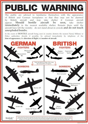 REPLICA WORLD WAR 2 AIRCRAFT IDENTIFICATION POSTER A3 WW2 ARMY BRITISH GERMAN