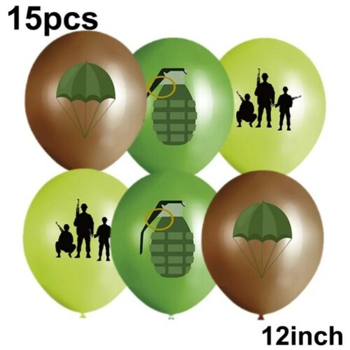 15pk Army Latex Balloons 12" Grenade Soldiers Boys Military Party Decorations (A