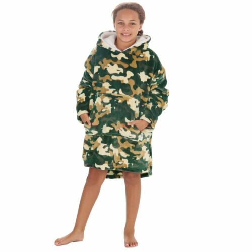 KIDS ARMY CAMO Plush FLEECE OVERSIZED HOODIE BLANKET BOYS NIGHTWEAR LOUNGEWEAR