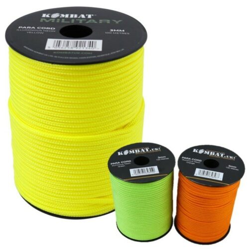 100m Army Para Cord Reel Safety Guide Rope Neon Green Orange 3mm Basha Tent