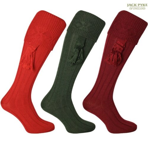 JACK PYKE WOOL PLAIN SHOOTING SOCKS MATCHING GARTERS MENS SIZE 8-11 HUNTING SOCK