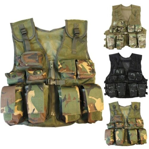 KIDS ARMY CAMO ASSAULT VEST BOYS GIRLS SOLDIER FANCY DRESS TOP SAS BLACK MTP