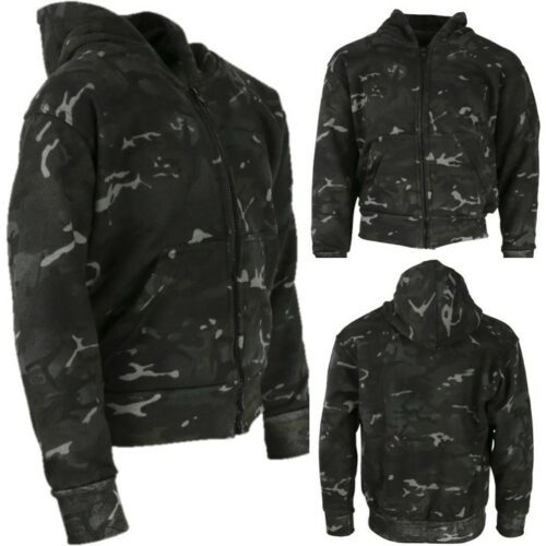 BOYS ARMY SAS CAMOUFLAGE ZIP HOODIE JACKET FLEECE LINED KIDS AGE 3-13 BLACK CAMO