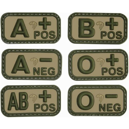 VIPER TACTICAL BLOOD GROUP RUBBER PATCH HOOK & LOOP MEDICAL ARMY BADGE GREEN
