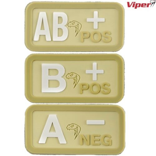 VIPER TACTICAL BLOOD GROUP RUBBER PATCH x1 HOOK & LOOP MEDICAL ARMY BADGE Sand