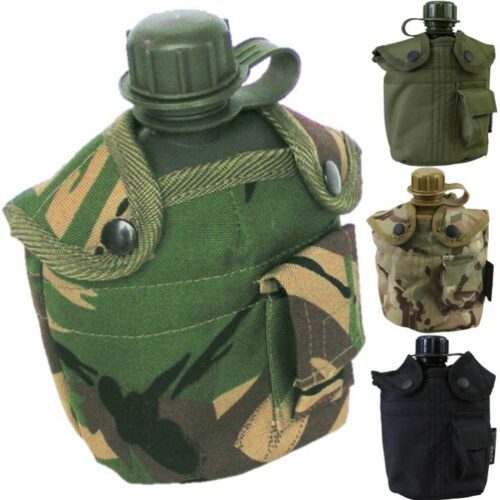 Military Water Bottle & Pouch I'm a Celeb Style KIDS CAMPING CANTEEN Army Camo
