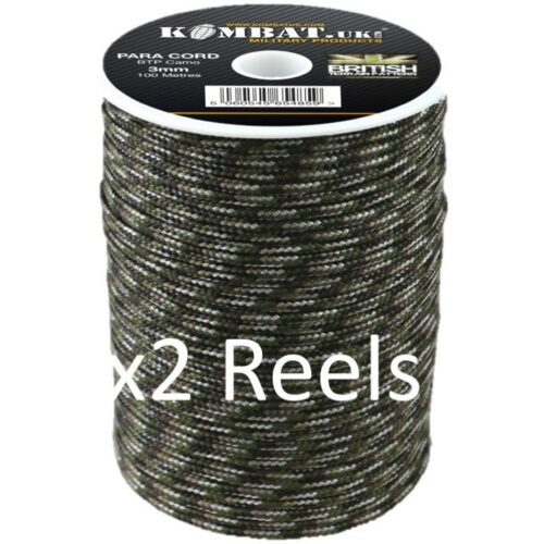 MILITARY 100m PARA CORD REEL x2 REELS ARMY MTP BTP CAMO 3MM BASHA BIVVI GUY ROPE