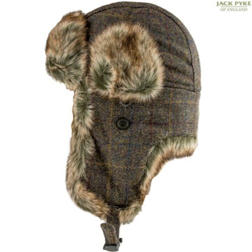 JACK PYKE MENS BROWN WOOL BLEND TRAPPER HAT ACRYLIC FUR HUNTING SHOOTING