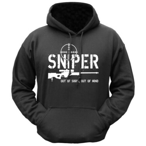 ARMY SNIPER HOODIE MENS S-2XL FUNNY NOVELTY RIFLE HOODY OUT OF SIGHT OUT OF MIND