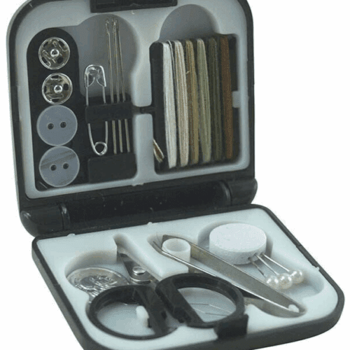 MINI ARMY CADET SEWING KIT THREAD NEEDLES SCISSORS HOUSEWIFE CLOTHING Black Case
