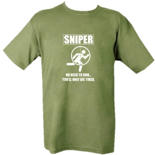 ARMY SNIPER T-SHIRT MENS S-2XL NO NEED TO RUN DIE TIRED FUNNY SHOOTING GAMING