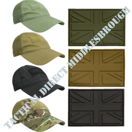 TACTICAL FLEXI FIT MESH CAP ARMY CAMO SAND BLACK BASEBALL HAT RIPSTOP + PATCH