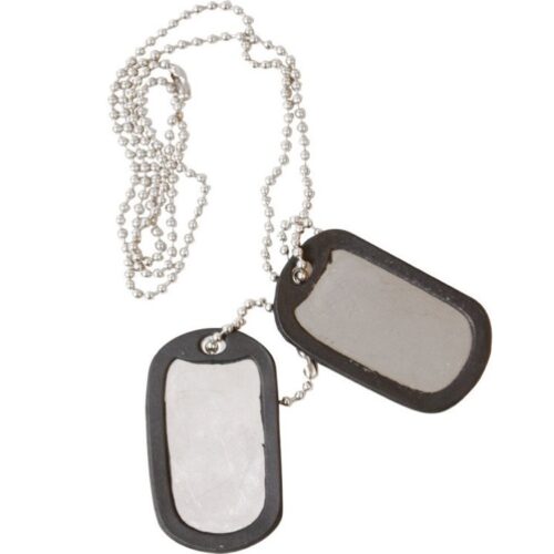 MILITARY DOG TAGS ARMY ID TAG NECKLACE MENS BOYS SOLDIER FANCY DRESS SILENCERS