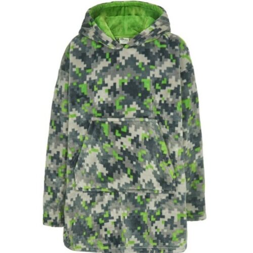 Kids Army Camo Pixel Fleece Oversized Hoodie BLANKET BOYS NIGHTWEAR LOUNGEWEAR