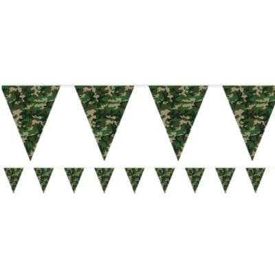 ARMY CAMOUFLAGE PLASTIC BUNTING 3.7m BOYS CAMO BIRTHDAY PARTY DECORATION DECOR