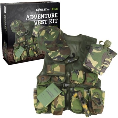 GIFT BOXED BOYS ARMY ADVENTURE VEST CAP TORCH NOTEBOOK WHISTLE WATER BOTTLE DPM