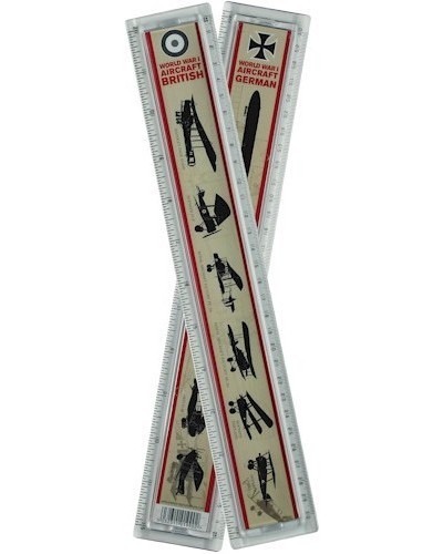 KIDS ARMY WW1 30cm PLASTIC RULER BRITISH & GERMAN AIRCRAFT MILITARY HISTORY