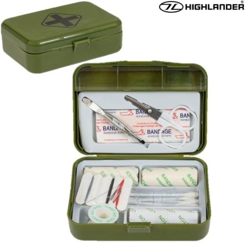 HIGHLANDER ARMY CADET FIRST AID KIT CASE 9pc SURVIVAL HIKING EMERGENCY FIELD