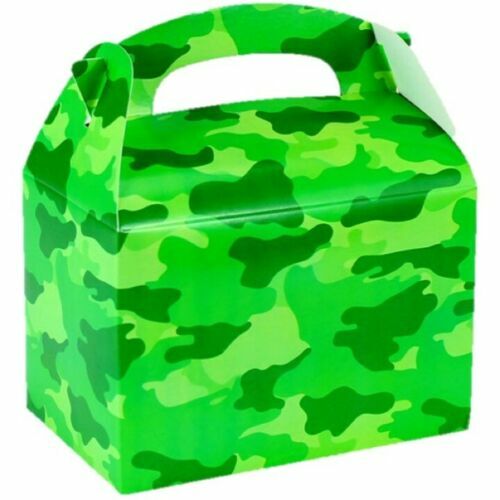 ARMY CAMOUFLAGE PARTY BOX BOYS BIRTHDAY FOOD FAVOURS SWEET CAMO TREAT BOXES