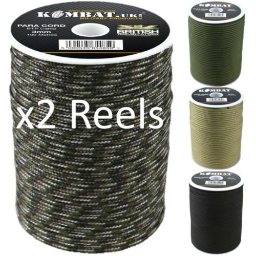 MILITARY 100m PARA CORD REEL x2 REELS ARMY MTP BTP CAMO 3MM BASHA BIVVI GUY ROPE