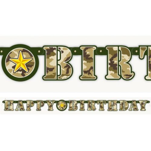 1.6m Army Happy Birthday Banner Camouflage Military Party Decoration Boys Camo