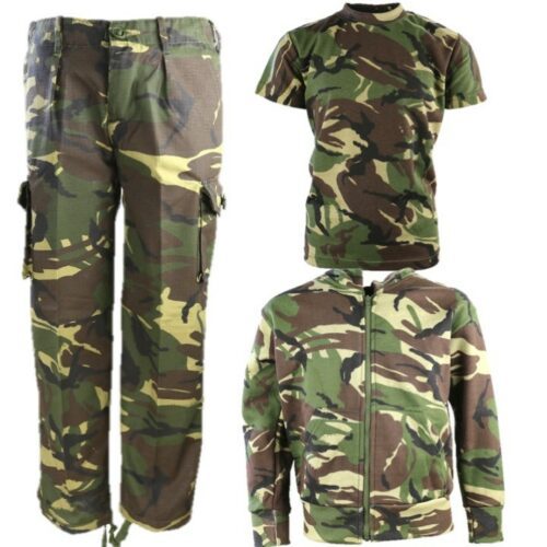 BOYS ARMY COSTUME KIDS 3-13 YEARS TROUSERS T-SHIRT HOODIE JACKET OUTFIT DPM CAMO