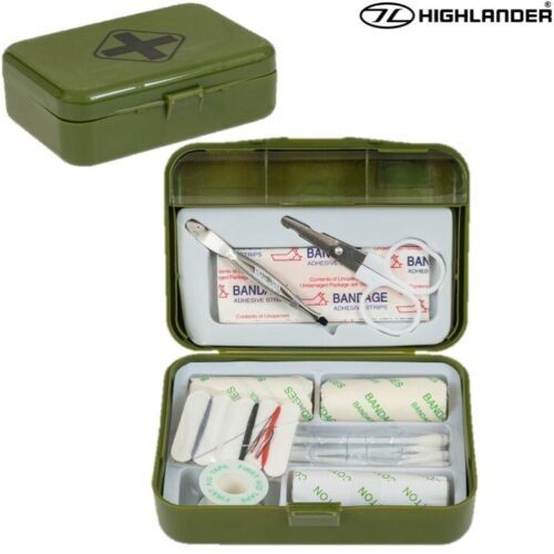 HIGHLANDER ARMY CADET FIRST AID KIT CASE 9pc SURVIVAL HIKING EMERGENCY FIELD