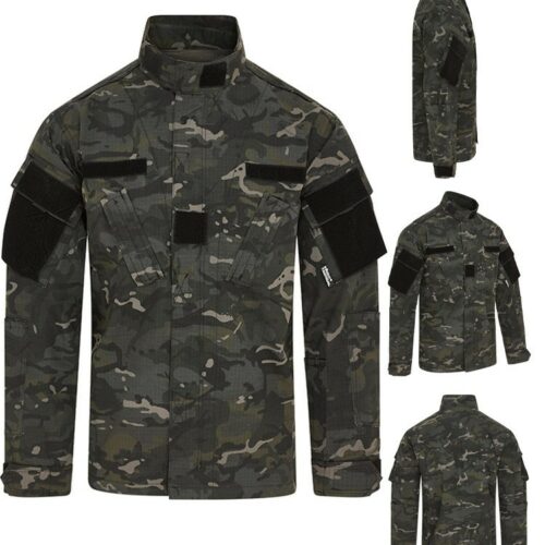ACU Combat Camo Shirt Mens Tactical Lightweight Ripstop Jacket Black Camouflage