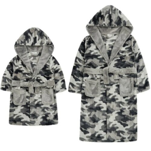 KIDS ARMY GREY CAMO FLEECE DRESSING GOWN BOYS NIGHTWEAR 2yrs-13yrs ROBE URBAN