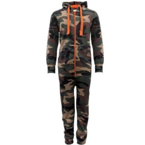 KIDS ARMY CAMOUFLAGE ALL IN ONE ONSIE1 BOYS GIRLS PJS PYJAMAS 7-8 9-10 11-12 13