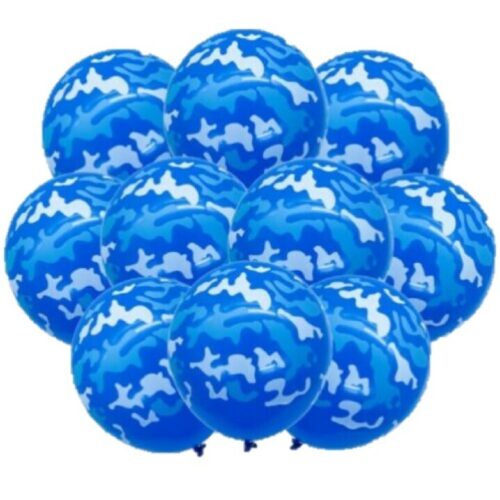 Army Blue Camouflage Balloons 12" Boys Birthday Camo Party Decor Gaming Theme (E