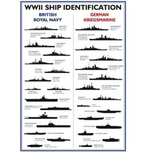 REPLICA WORLD WAR 2 SHIP IDENTIFICATION POSTER A3 WW2 ROYAL BRITISH NAVY GERMAN