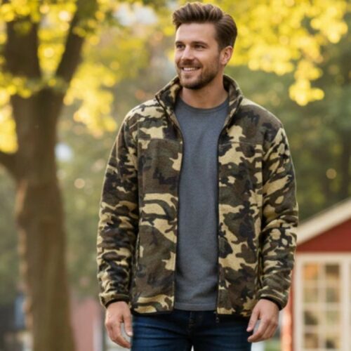 Norland Mens Camo Fleece Zip Jacket Army Green Camouflage Base Layer