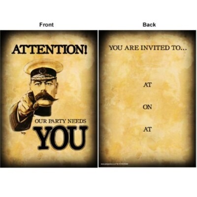 ARMY KITCHENER BIRTHDAY PARTY INVITATIONS 8pk BOYS INVITE OUR PARTY NEEDS YOU!