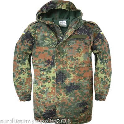 German Army Parka Military Hooded Field Jacket Flecktarn Camo VINTAGE FESTIVAL