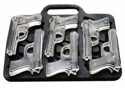 GUN ICE CUBE TRAY WEAPON X6 PISTOL SHAPED CUBES CHOCOLATE SILICONE MOULD BARWARE
