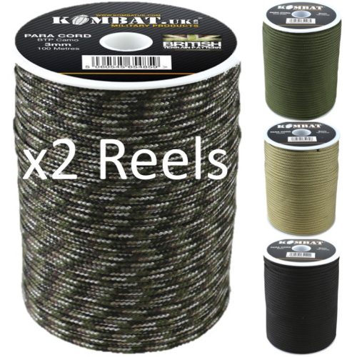 MILITARY 100m PARA CORD REEL x2 REELS ARMY MTP BTP CAMO 3MM BASHA BIVVI GUY ROPE