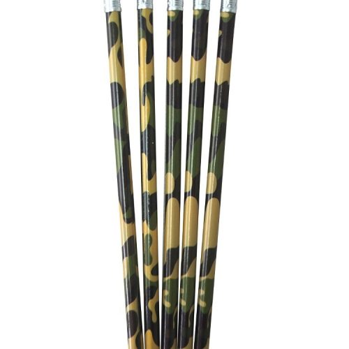5pk Camouflage Pencils with Rubber Kids Boys Army Party Favour School Stationary