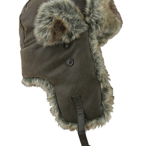 POLAR AVIATORS HAT MENS PU LEATHER FAUX FUR LINING WINTER TRAPPER HEADWEAR