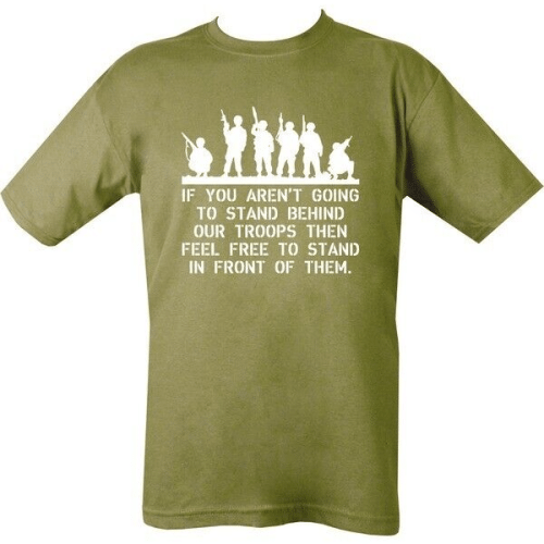 ARMY T-SHIRT STAND BEHIND OUR TROOPS MENS S-2XL COTTON BRITISH US ARMY SUPPORT