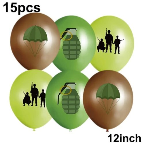 15pk Army Latex Balloons 12" Grenade Soldiers Boys Military Party Decorations (A