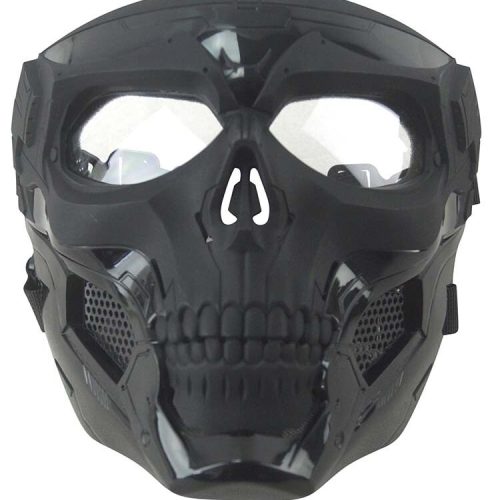 BLACK SKULL MESSENGER FACE MASK AIRSOFT PAINTBALLING STEEL VENTILATED GRID MESH