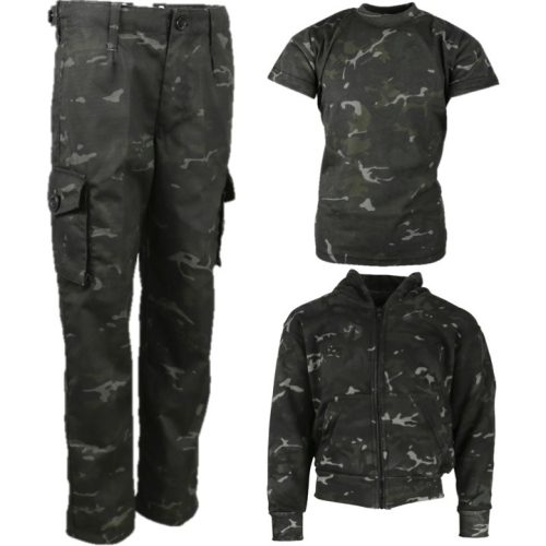 BOYS ARMY COSTUME KIDS 3-13 YRS TROUSERS T-SHIRT HOODIE JACKET OUTFIT BLACK CAMO